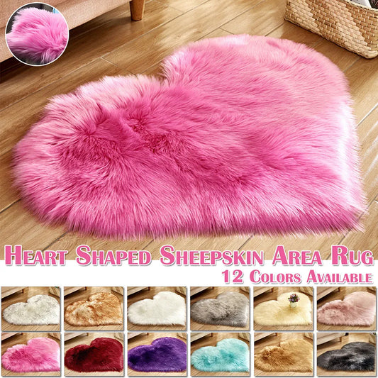 Heart Shape Fluffy Washable Faux Fur Rug for Kids Bedroom & Home Decor